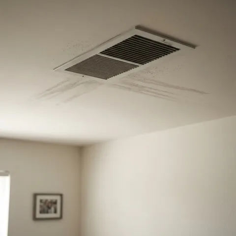 AC supply vent with faint dusty condensation traces below it